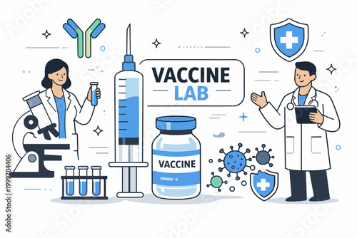 Scientists in a modern laboratory developing vaccines against viruses and diseases