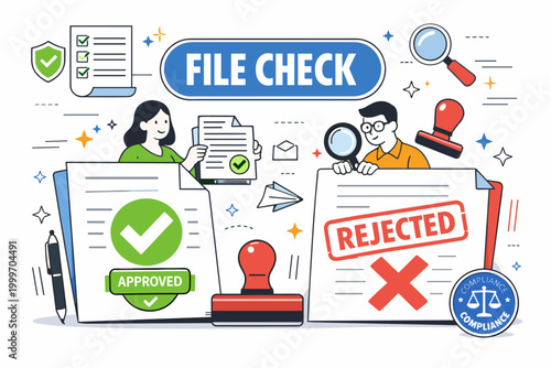 Document review process with approved and rejected files and compliance check