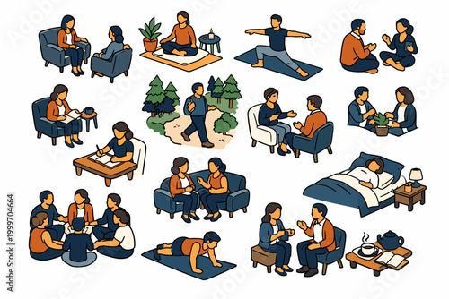 Content Marketing Stages. Clean outline banner scene with oversized lightbulb and browser content panel stretching across opposite edges, two creators working