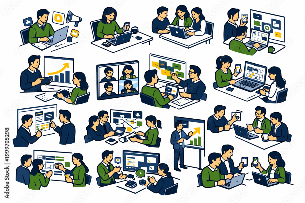 Fototapeta premium Diverse business team collaborating on projects using technology and digital tools