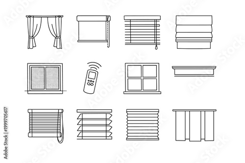 Collection of window covering icons and elements for interior design