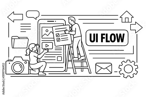 UI UX designers collaborate on mobile app interface flow and user experience