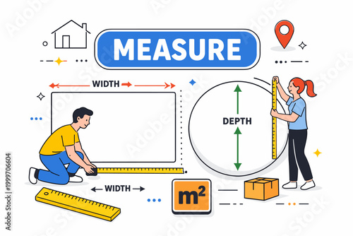 Measuring dimensions for area calculation and space planning with tape measures
