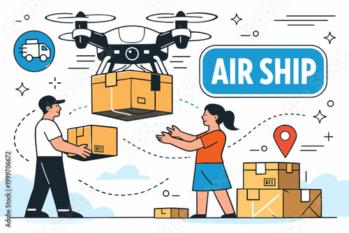 Drone delivery service bringing packages to people and ground couriers