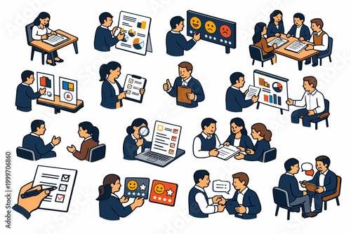 Internet Cloud Service Icons. Editorial banner scene about internet infrastructure and cloud technology, with geometric technicians managing an oversized cloud