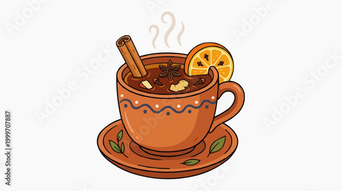 A beautifully crafted illustration of a steaming mug of hot, aromatic beverage. A visual feast, perfectly capturing the comforting warmth and flavor profile.