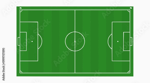 A detailed top-down view of a soccer field, showcasing the meticulous layout of the pitch, ready for a game.