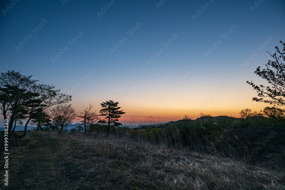 Fototapeta premium 日本の兵庫県の上山高原のとても美しい春の風景