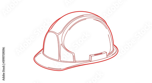 Red line art of a construction hard hat on a white background.