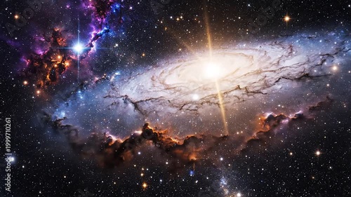 Vast Galaxy and Distant Planet in Deep Space Exploration.
