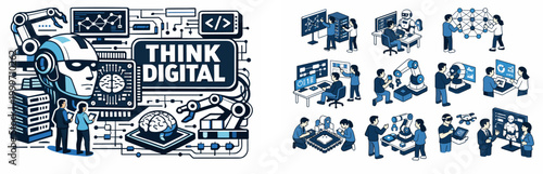 Conceptual illustration of artificial intelligence development and data flow