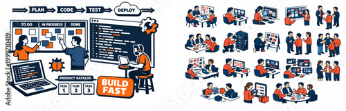 Agile software development process with team collaboration and planning