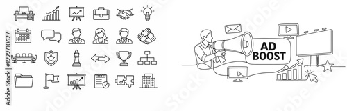 Advertising and marketing campaign icons and illustration for business growth