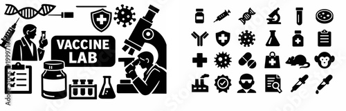 Scientific icons for vaccine research and development in a laboratory setting