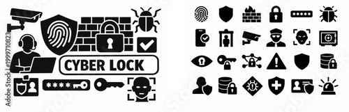 Cybersecurity icons collection for digital protection and data safety