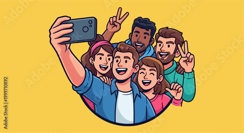 A group of happy friends taking selfie.
