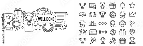 Collection of achievement and reward icons, celebrating success and recognition