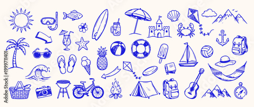 Summer Fun Doodle: A delightful array of hand-drawn doodles captures the essence of summer, evoking joy, freedom, and the spirit of vacation. 
