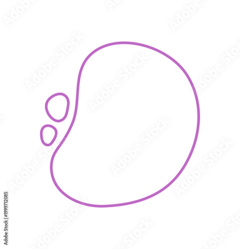 Minimal organic curvy outline shape with abstract fluid form creates an irregular purple blob set. Frame and line accent the soft outline, unified in a set for modern visual concepts.