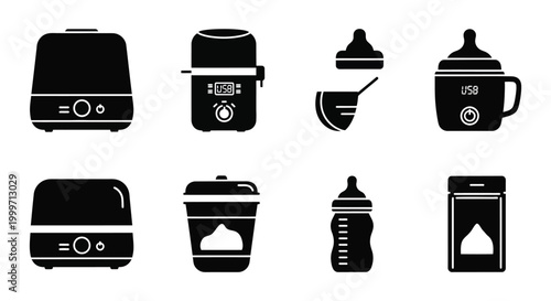 set of baby care appliances and accessories silhouettes high quality professional detailed modern elegant stylish clean crisp vibrant colorful digital creative