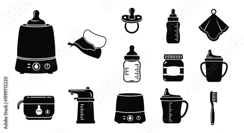 set of baby care items in black silhouette high quality professional detailed modern elegant stylish clean crisp vibrant colorful digital creative