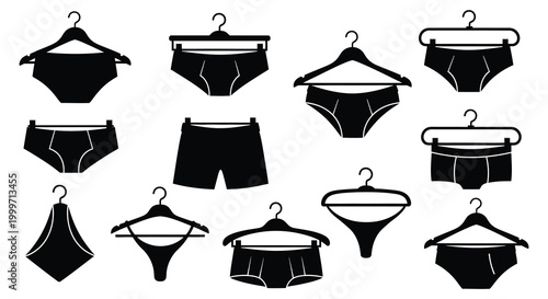 various underwear styles on hangers silhouette high quality professional detailed modern elegant stylish clean crisp vibrant colorful digital creative innovative contemporary