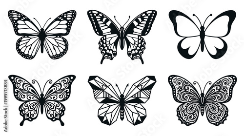 Artistic display of various butterfly designs nature setting graphic illustration colorful environment creative concept