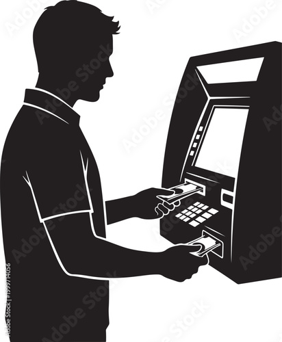 Man using an atm machine with a credit card for cash withdrawal