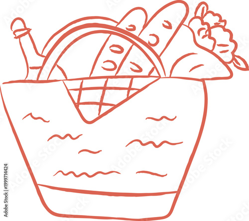 Picnic Basket With Food Doodle