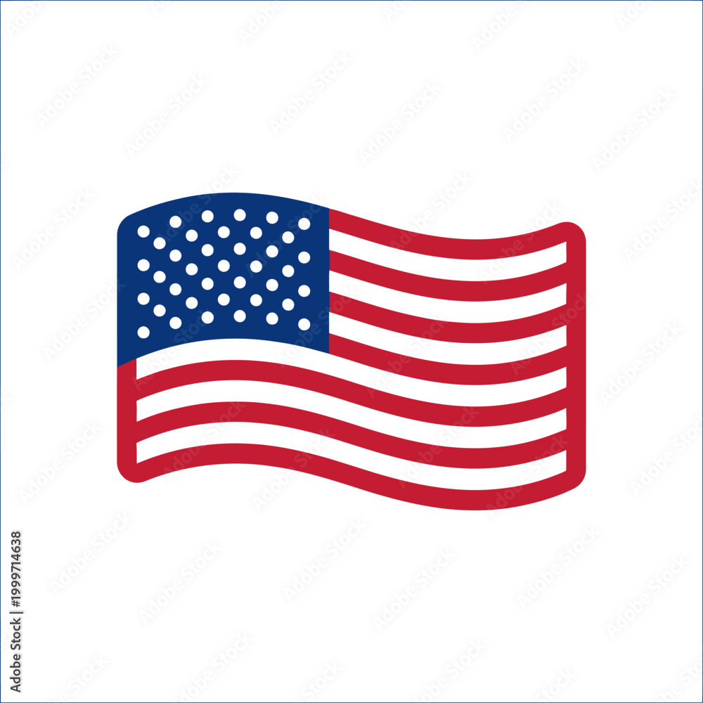 Fototapeta premium Minimalist flat icon of an American flag waving