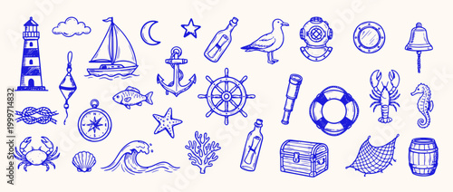 Nautical Adventures Collection: Hand-drawn nautical illustrations, evoking a sense of adventure, exploration, and the vast expanse of the open sea.