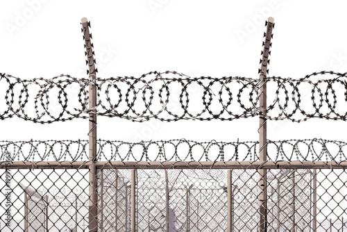 Barbed Wire Fence at Correctional Facility isolated
