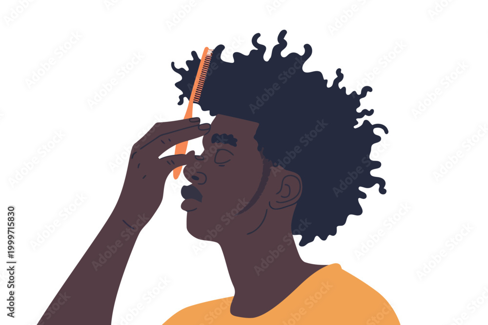 Fototapeta premium Black man combing hair isolated