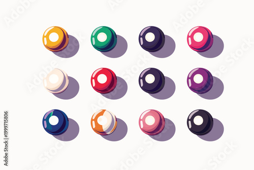 Billiard ball set sharp shadows flat shadows isolated illustration