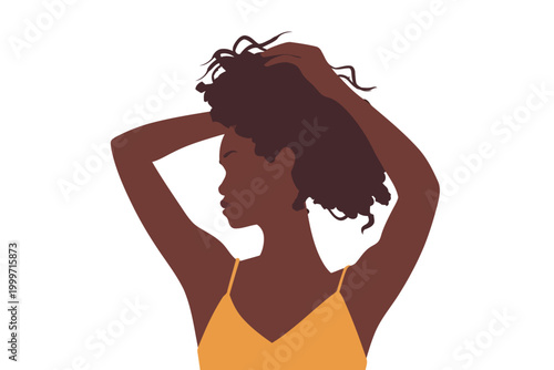Black woman combing hair isolated