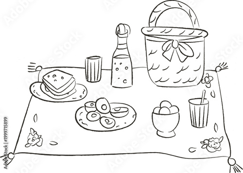 Picnic Basket On Blanket Doodle