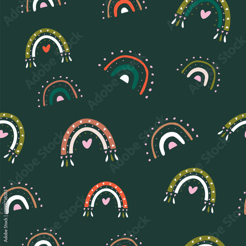 Cute seamless pattern with cartoon rainbows for wrapping paper, prints, nursery