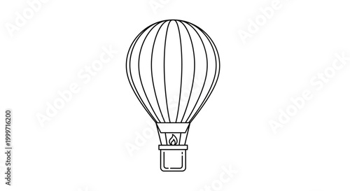 Simple line art illustration of a hot air balloon with a basket, ready for flight and adventure.