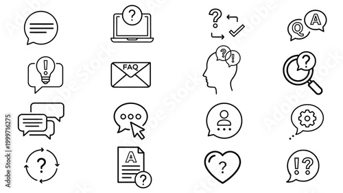 Question & answer line icon set. Chat, speak bubble, Q and A, FAQ. ask, support, dialog, help center symbol. Vector editable illustration