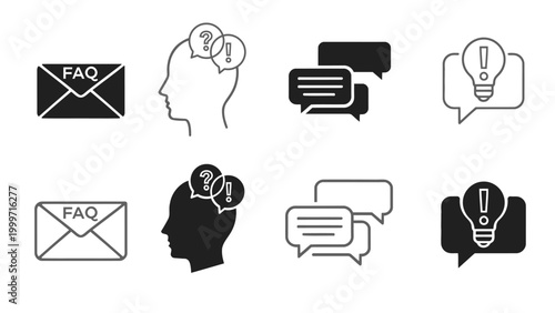 Question & answer solid line icon set. Chat, speak bubble, Q and A, FAQ. ask, support, dialog, help center symbol. Vector editable illustration