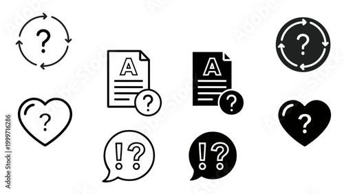 Question & answer solid line icon set. Chat, speak bubble, Q and A, FAQ. ask, support, dialog, help center symbol. Vector editable illustration