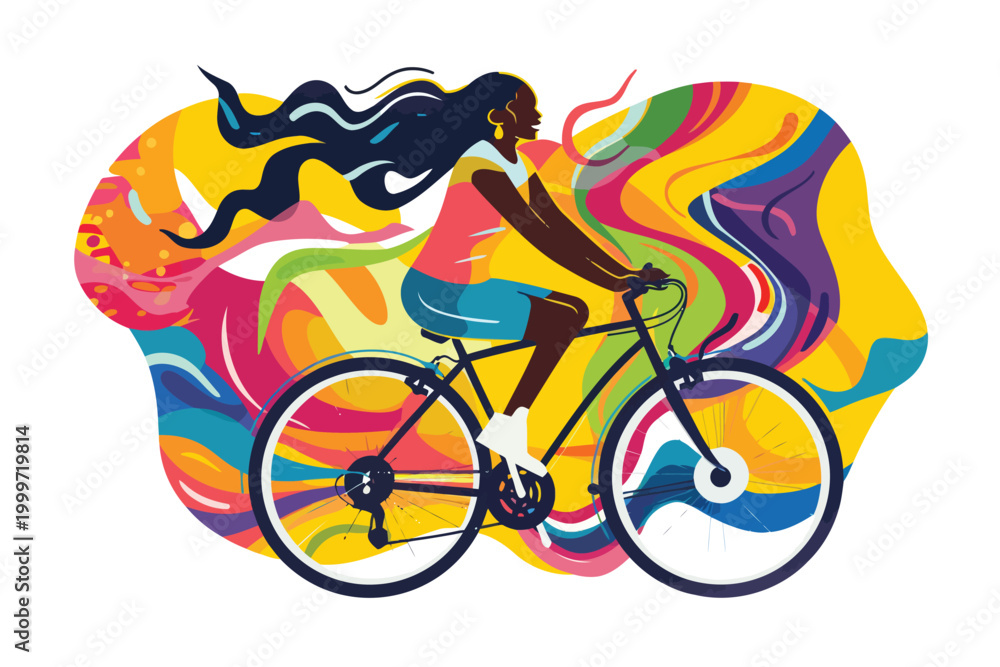 Fototapeta premium black woman riding bicycle isolated illustration