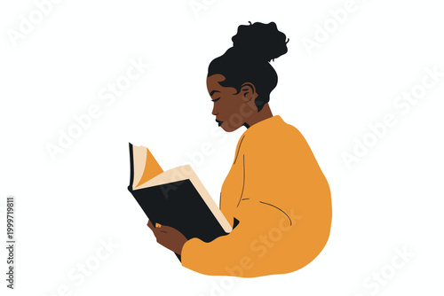 black woman reading book stock image isolated vector style