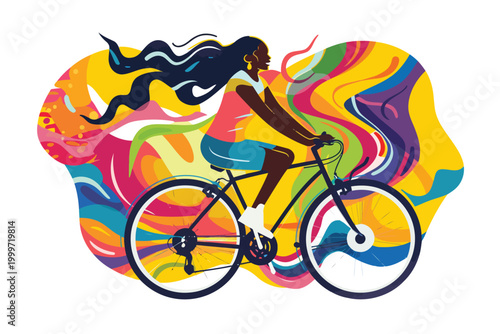 black woman riding bicycle isolated illustration