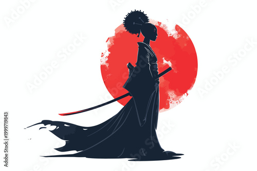 black woman samurai isolated
