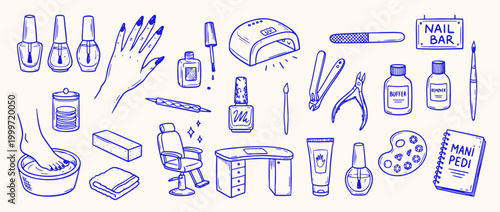 Manicure and Pedicure Tools Illustration: An illustrative display of tools, capturing the essence of a serene nail salon experience, ready to bring your manicure and pedicure visions to life.