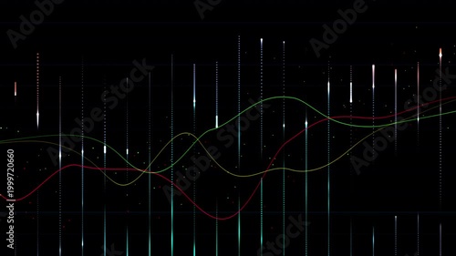 Abstract forex data visualization with glowing neon lines and financial chart wave. ProRes 4444 with a full alpha channel 