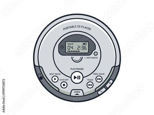 Illustration of a Portable CD Player Device with Buttons and Screen