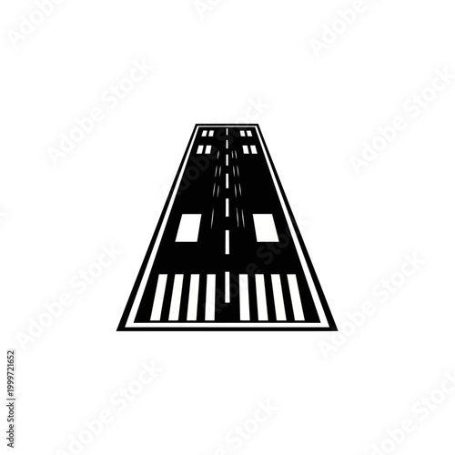 Perspective view of an airport runway with lights, symbolizing travel and aviation