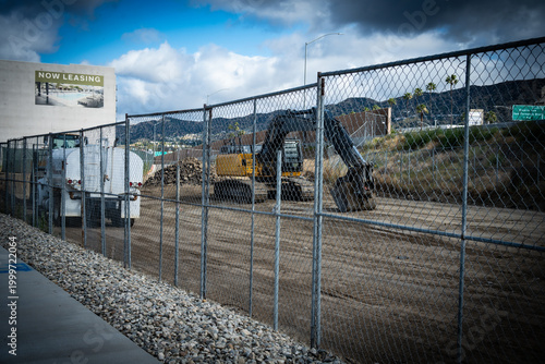 Construction site with heavy machinery and a 